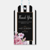 ピンクのバラとストライプラベル ギフトタグ (正面)