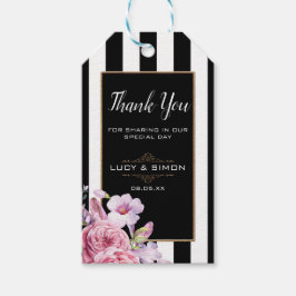 ピンクのバラとストライプラベル ギフトタグ