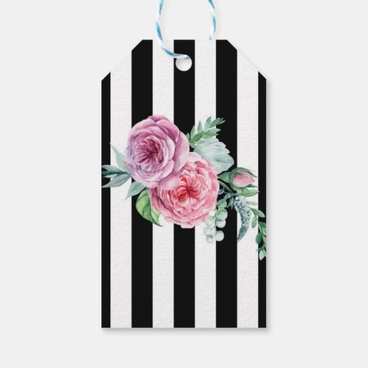 ピンクのバラとストライプラベル ギフトタグ (裏面)