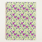 ピンクのバラとスミレが表面パターンを繰り返す プランナー手帳 (正面)