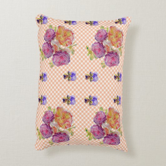 ピンクのバラとスミレみすぼらしいフローラデコールクッション アクセントクッション (裏面(縦))