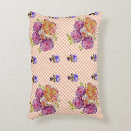 ピンクのバラとスミレみすぼらしいフローラデコールクッション アクセントクッション (正面(垂直))