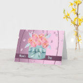 ピンクのバラとダイヤモンドが入ったマザーズデイカフェイクード カード (黄色い花)