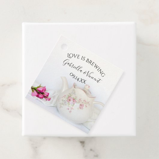 ピンクのバラとティーポット愛は醸造結婚の フェイバータグ (インサイチュ)