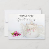 ピンクのバラとティーポ結婚ットの感謝のお知らせ サンキューカード (正面)