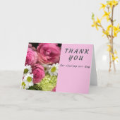 ピンクのバラとデイジーありがとう カード (黄色い花)