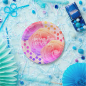 ピンクのバラとドット、日付を保存、紙プレート ペーパープレート (パーティー)