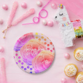 ピンクのバラとドット、日付を保存、紙プレート ペーパープレート (パーティー)