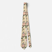 ピンクのバラとハスの花を持つ小鳥 ネクタイ (正面)