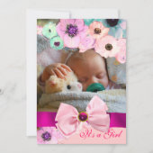 ピンクのバラとバウのベビーシャワー写真テンプレート 招待状 (正面)