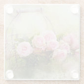 ピンクのバラとバスケット ガラスコースター (裏面)