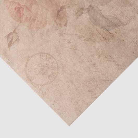 ピンクのバラとバドの素朴スタイル背景 薄葉紙 (詳細)