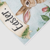 ピンクのバラとバナーを持つ愛らしいイースターバニー 薄葉紙 (詳細)