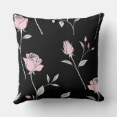 ピンクのバラとバラの芽を持つ黒 クッション (裏面)