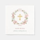 ピンクのバラとバラフェイク金ゴールドアクセント洗礼 スタンダードカクテルナプキン (正面)