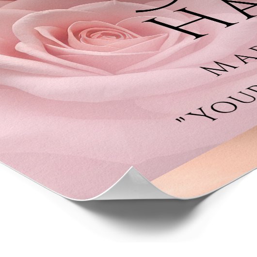 ピンクのバラとバラ金ゴールド葬儀ウェルカムサイン ポスター (角)