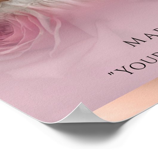 ピンクのバラとバラ金ゴールド葬儀ウェルカムサイン ポスター (角)