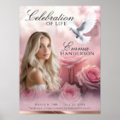 ピンクのバラとバラ金ゴールド葬儀ウェルカムサイン ポスター (正面)