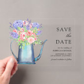 ピンクのバラとパープルのアジサイの結婚式 結婚式の延期・日程変更のお知らせカード アクリル招待状 (インサイチュ (ポータブル))
