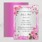 ピンクのバラとパールのエンゲージメントパーティー招待状 招待状 (正面/裏面)