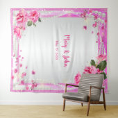 ピンクのバラとパールの結婚式バックドロップ タペストリー (インサイチュ(横))