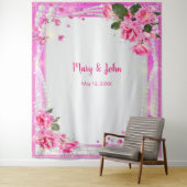 ピンクのバラとパールの結婚式バックドロップ タペストリー (インサイチュ)