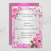 ピンクのバラとパールの返信カード 招待状 (正面/裏面)