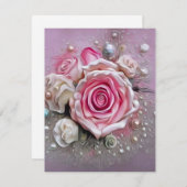 ピンクのバラとパール エンクロージャーカード (正面/裏面)