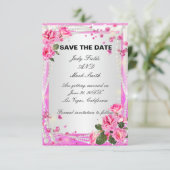 ピンクのバラとパール 保存日付カード 招待状 (スタンド正面)
