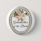 ピンクのバラとパール 花嫁の祖母 缶バッジ (正面)