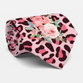 ピンクのバラとヒョウ柄パンクロックネックタイ ネクタイ (ロール)