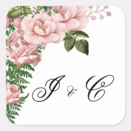 ピンクのバラとファ結婚ンズ スクエアシール