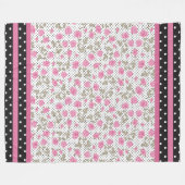 ピンクのバラとブラック水玉模様 フリースブランケット (正面(横))
