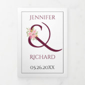 ピンクのバラとブルゴーニュのアンパ結婚サンド 三つ折り招待状 (カバー)