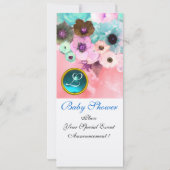 ピンクのバラとブルーボウ写真テンプレートモノグラム 招待状 (裏面)