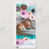 ピンクのバラとブルーボウ写真テンプレートモノグラム 招待状 (正面)