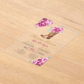 ピンクのバラとブーツのQuinceañera招待状 アクリル招待状 (レイダウン)