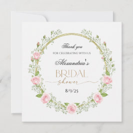 ピンクのバラとベイビーズブレスに感謝 サンキューカード