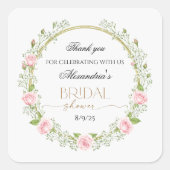 ピンクのバラとベイビーズブレスに感謝 スクエアシール (正面)