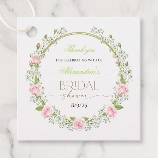 ピンクのバラとベイビーズブレスに感謝 フェイバータグ (正面)