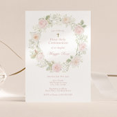 ピンクのバラとベビーの息の最初の神聖な聖餐式 招待状