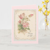 ピンクのバラとホーリーロザリオ祈りの言葉 カード (黄色い花)