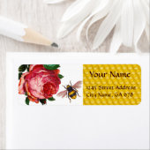 ピンクのバラとミツバチ，養蜂家 ラベル (インサイチュ)