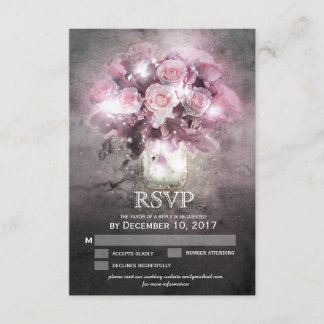 ピンクのバラとメイスンジャーRSVP 出欠カード