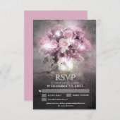 ピンクのバラとメイスンジャーRSVP 出欠カード (正面/裏面)