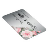 ピンクのバラとメタリックシルバー Save the Date マグネット (右側)