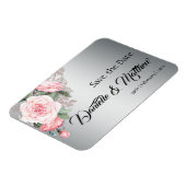 ピンクのバラとメタリックシルバー Save the Date マグネット (左側)