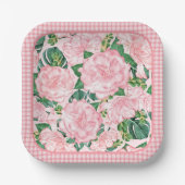 ピンクのバラとモンステラエレガント7夏のパーティー ペーパープレート (正面)