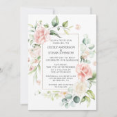 ピンクのバラとユーカリのフレームピンクのバック結婚ズ 招待状 (正面)
