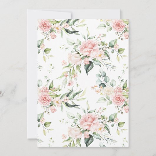ピンクのバラとユーカリのフレームフローラ結婚ズ 招待状 (裏面)